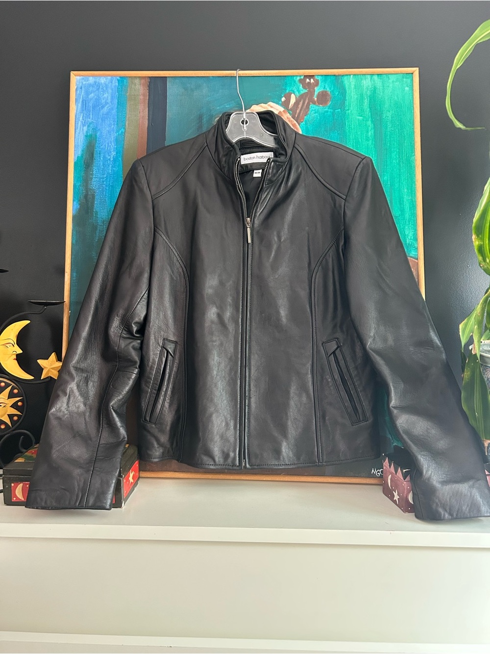 Boston Harbour Black Genuine Leather Moto Jacket Women’s Size M